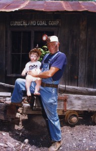 Coal Miner Shorty Randall Reed with grandson David at Dunlap Coke Ovens in his original mine gear 110